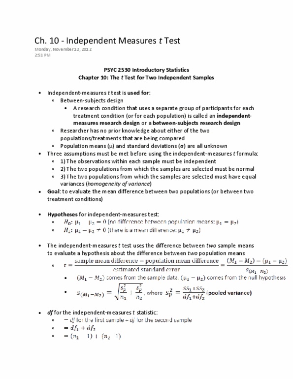 PSYC 2530 Chapter Notes - Chapter 10: Repeated Measures Design, Effect Size thumbnail