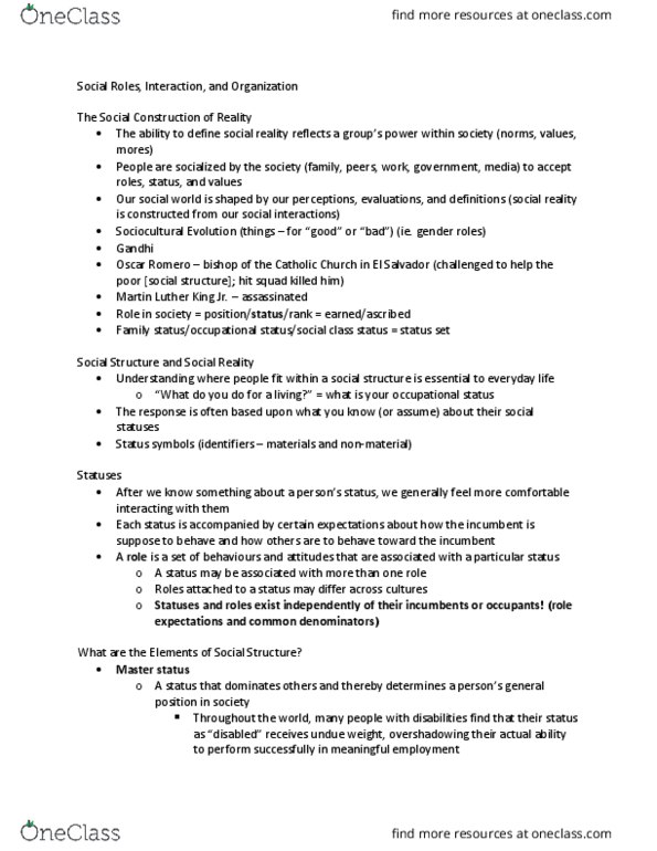 SOSA 1200X Chapter Notes - Chapter 5: Gender Analysis, George Ritzer, Role Conflict thumbnail