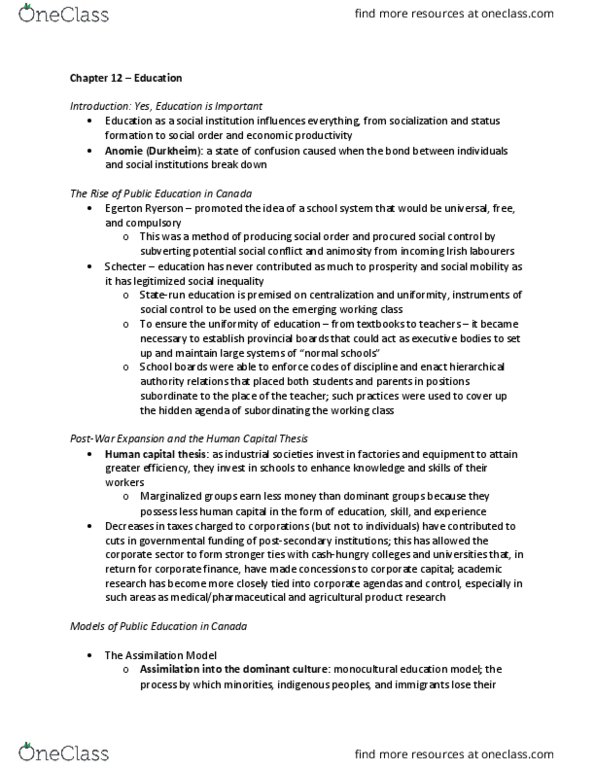 SOSA 1200X Chapter Notes - Chapter 12: Social Inequality, Credentialism And Educational Inflation, Reference Group thumbnail