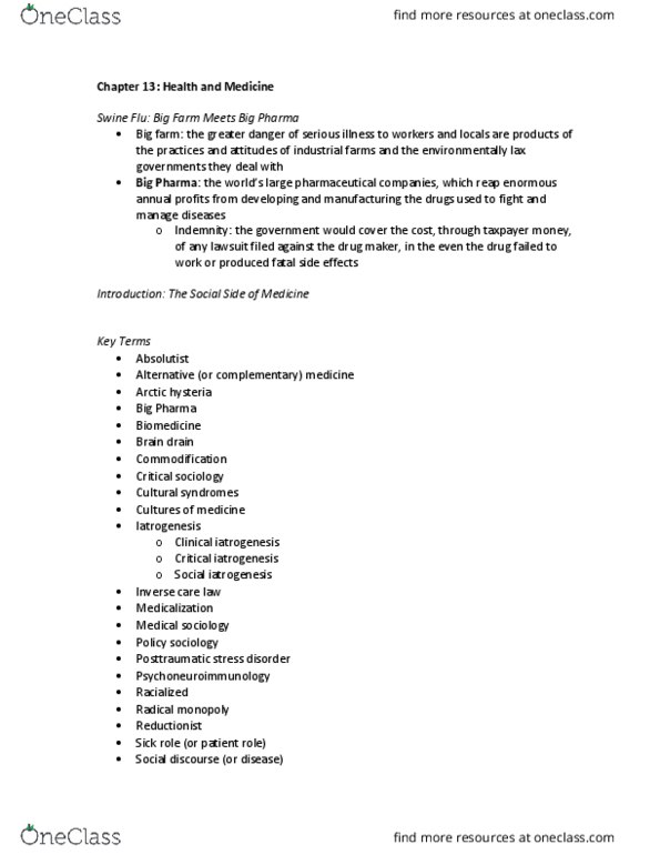 SOSA 1200X Chapter Notes - Chapter 13: Psychoneuroimmunology, Universal Design, Talcott Parsons thumbnail