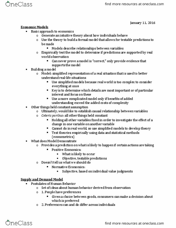 ECON 101 Lecture Notes - Lecture 2: Ceteris Paribus, Demand Curve, Economic Surplus thumbnail