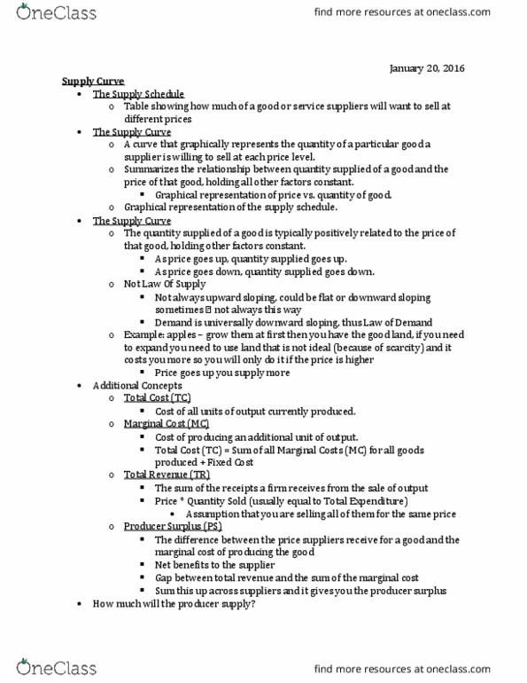 ECON 101 Lecture Notes - Lecture 4: Demand Curve, Marginal Cost, Economic Surplus thumbnail