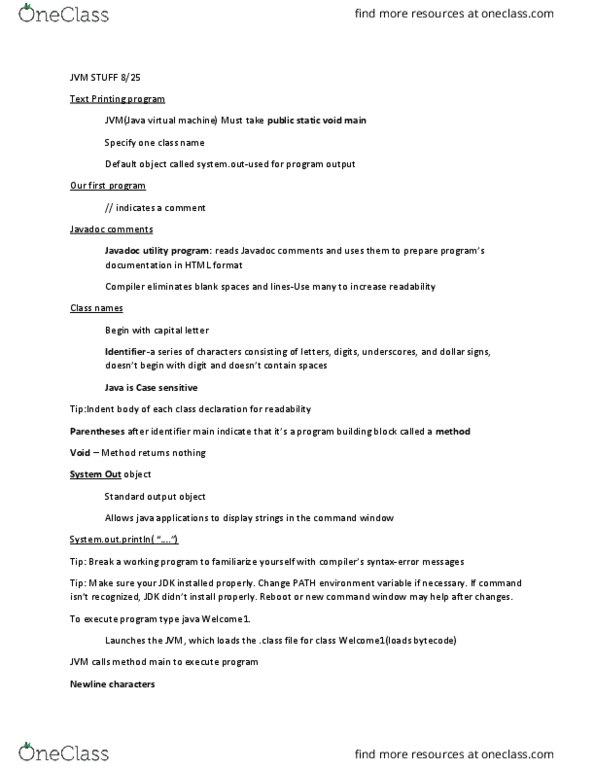 CSCE 3193 Lecture Notes - Lecture 2: Javadoc, Java Development Kit, List Of Utility Software thumbnail