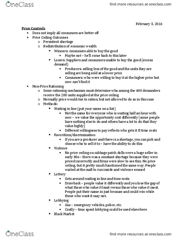 ECON 101 Lecture Notes - Lecture 8: Price Ceiling, Shortage, Opportunity Cost thumbnail