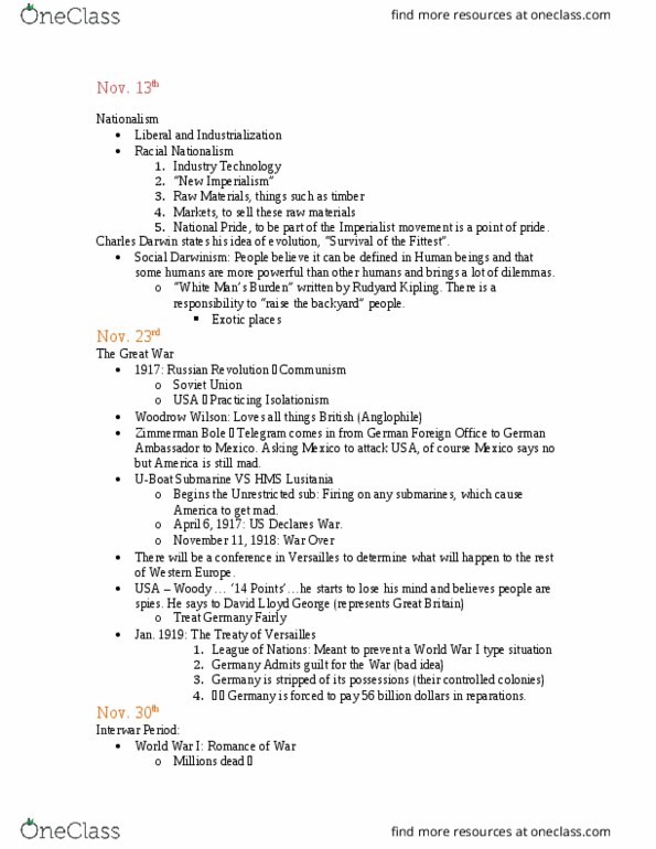 HIST 150 Lecture Notes - Lecture 20: Federal Foreign Office, Anglophile, U-Boat thumbnail