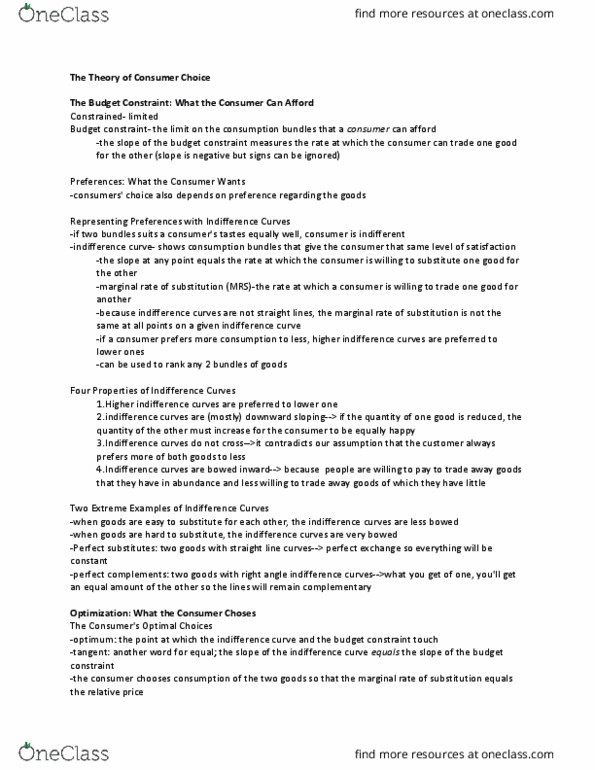 ECO 101 Chapter Notes - Chapter 21: Budget Constraint, Indifference Curve, Normal Good thumbnail