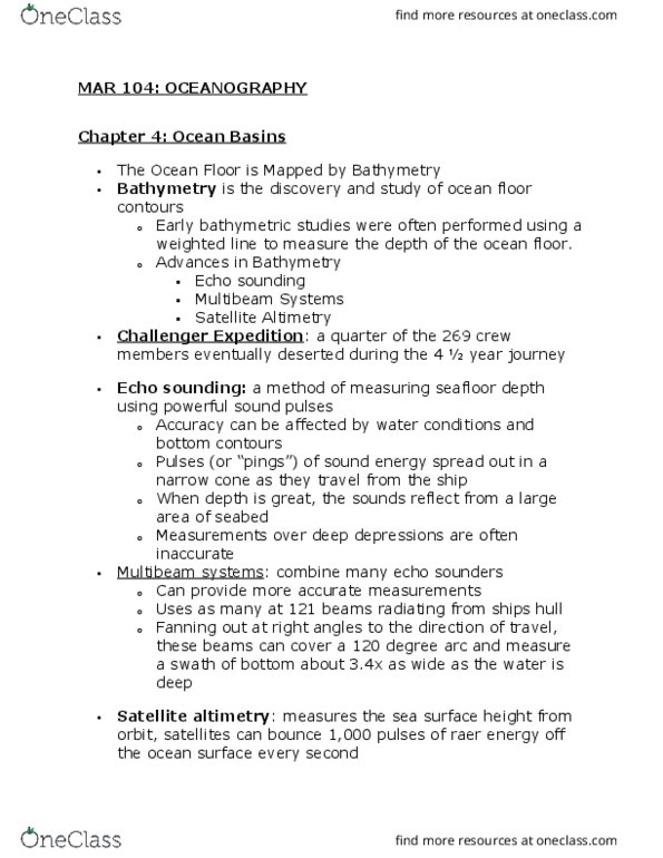 MAR 104 Lecture Notes - Lecture 4: Altimeter, Echo Sounding, Bathymetry thumbnail