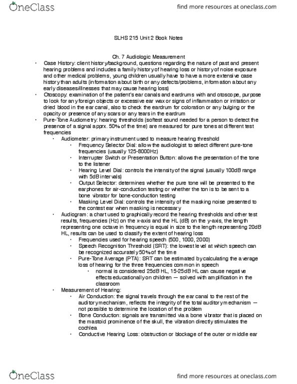 SLHS 21500 Chapter Notes - Chapter Unit 2: Conductive Hearing Loss, Immittance, Perforated Eardrum thumbnail