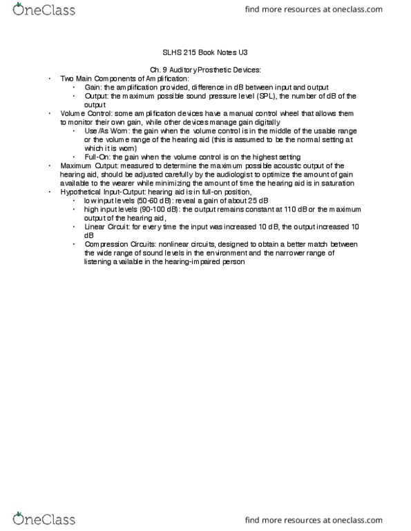 SLHS 21500 Chapter Notes - Chapter Unit 3: Hearing Aid, Audiology thumbnail