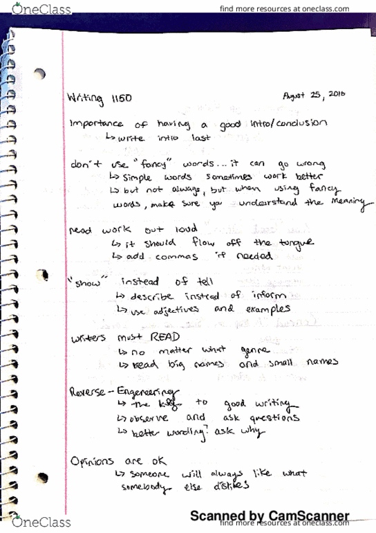 WRTG 1150 Lecture 2: Writing 1150 Notes August 25 thumbnail