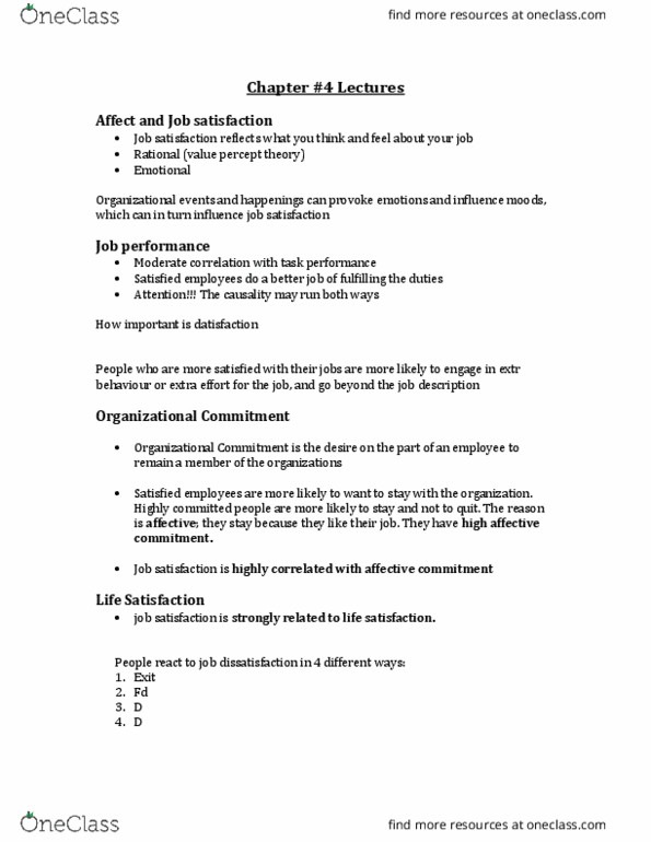 MSCI211 Chapter Notes - Chapter 4: Job Satisfaction, Organizational Commitment, Job Performance thumbnail