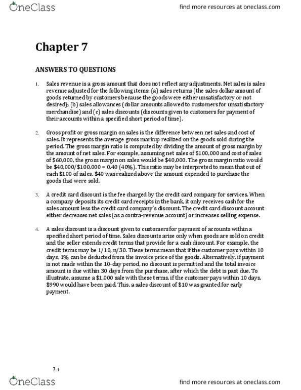 AFM101 Chapter Notes - Chapter 7: Accounts Receivable, Gross Profit, Gross Margin thumbnail