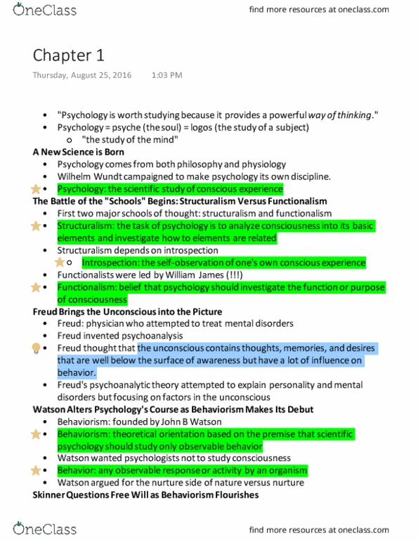 PSYC 101 Chapter Notes - Chapter 1: Wilhelm Wundt, Behaviorism, Developmental Psychology thumbnail