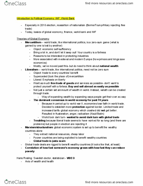 IGS 10a Lecture Notes - Lecture 18: International Political Economy, Hans Rosling, Washington Consensus thumbnail