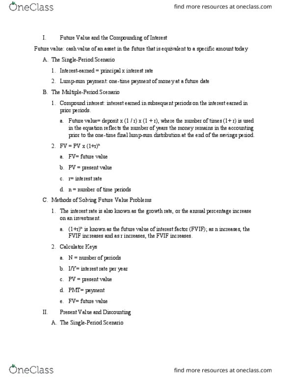 FIN 3100 Lecture Notes - Lecture 3: Compound Interest, Cash Flow thumbnail