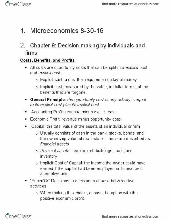 AREC 202 Chapter Notes - Chapter 9: Marginal Cost, Marginal Utility, Opportunity Cost thumbnail