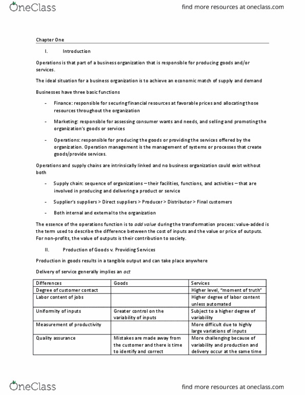 MGT 3200 Lecture Notes - Lecture 1: Business Process Management, Operations Management, Quality Assurance thumbnail