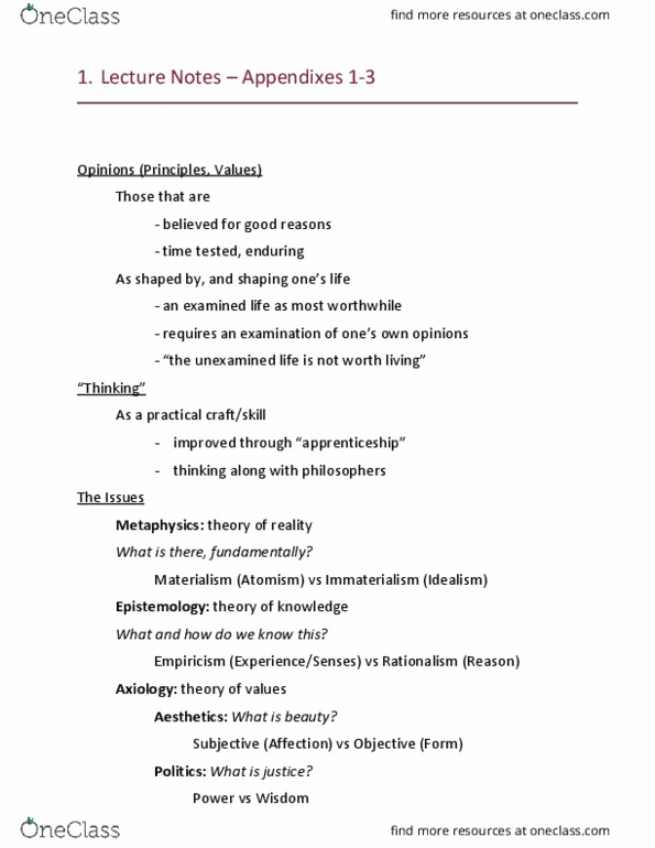 PHIL 100 Lecture Notes - Lecture 1: Egotism, Subjective Idealism, Empiricism thumbnail