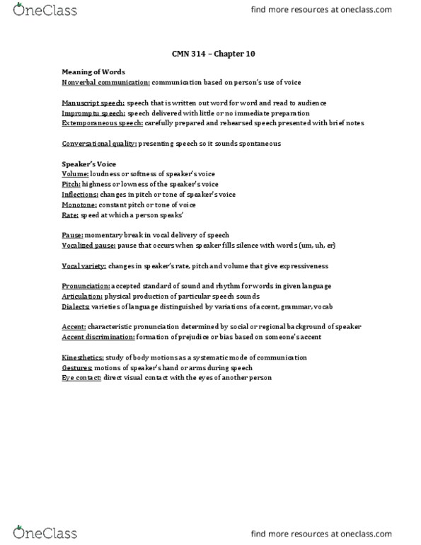 CMN 314 Chapter Notes - Chapter 10: Nonverbal Communication, Eye Contact thumbnail