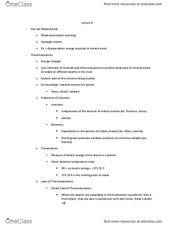 EARTH221 Lecture Notes - Lecture 6: Thermodynamic Equilibrium, Intensive And Extensive Properties, Heat Transfer thumbnail