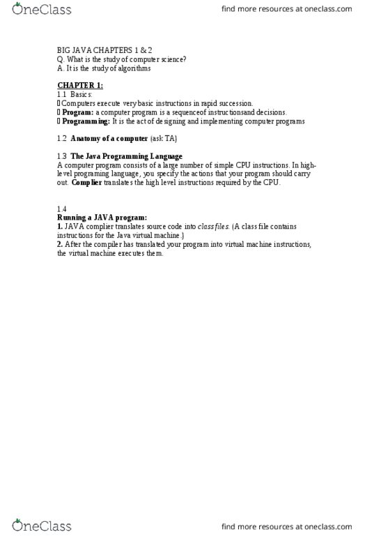 COMS W 1004x Chapter Notes - Chapter 1,2: Java Virtual Machine, Reserved Word, Delimiter thumbnail