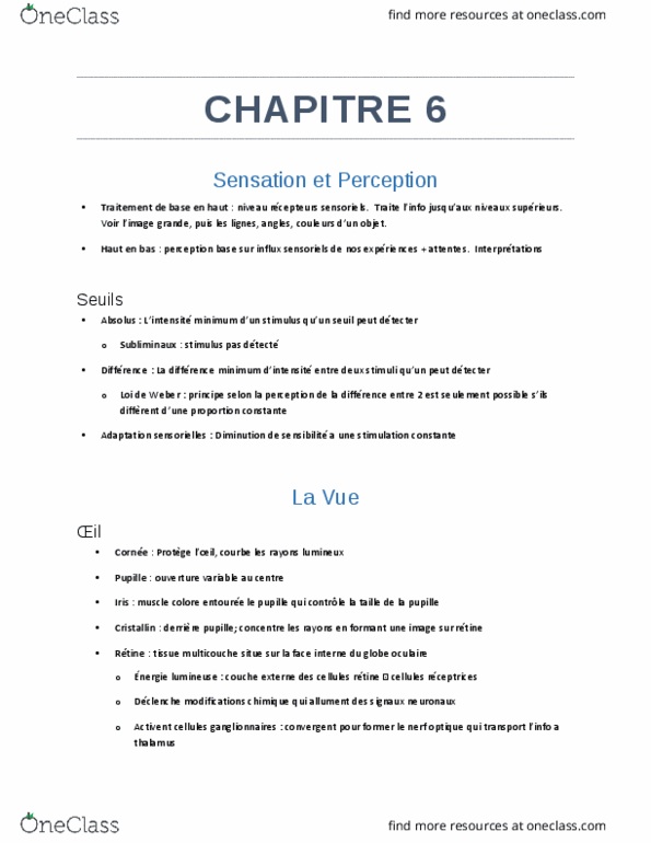 PSY 1501 Chapter Notes - Chapter 6: Faisceau, Couleur, Voir thumbnail