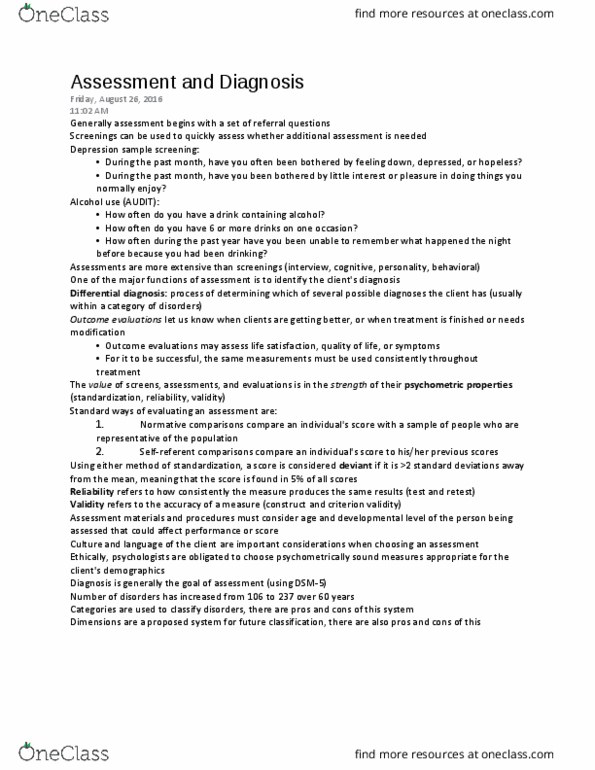 PSY-2212 Lecture Notes - Lecture 4: Dsm-5, Criterion Validity thumbnail