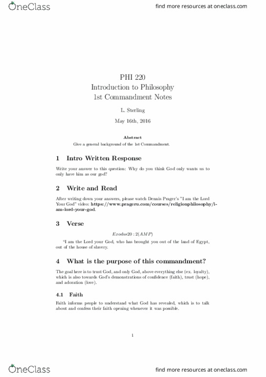 PHI 220 Lecture Notes - Lecture 1: Ethical Monotheism, New International Version thumbnail