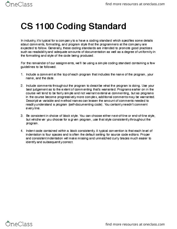 CS 1100 Lecture 4: CS 1100 Coding Standard thumbnail