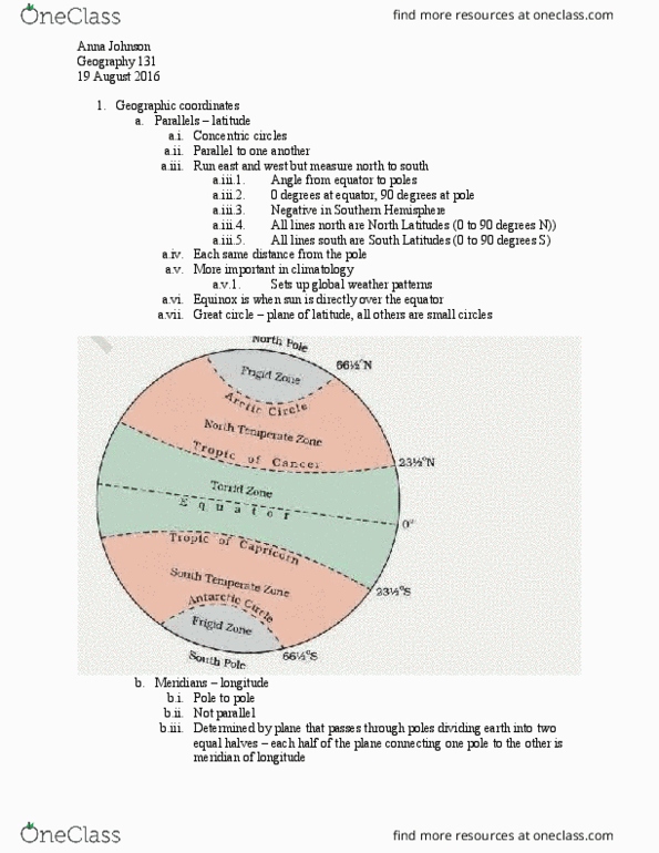 GEOG 131 Lecture Notes - Lecture 2: Geographic Coordinate System, Great Circle, Concentric Objects thumbnail