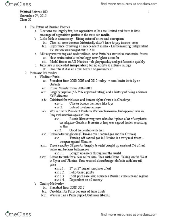 POLS 102 Lecture Notes - Lecture 20: Mao Zedong, United States Marine Corps, Xi Jinping thumbnail