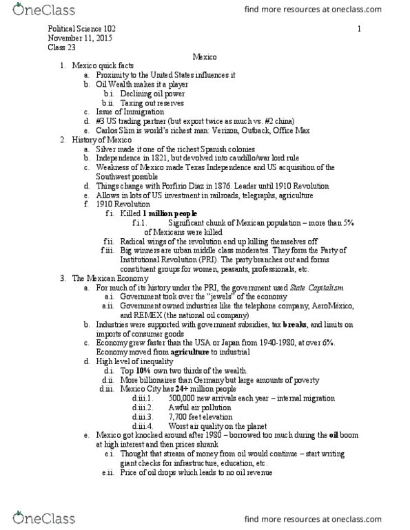 POLS 102 Lecture Notes - Lecture 23: National Oil Company, Carlos Slim, Caudillo thumbnail