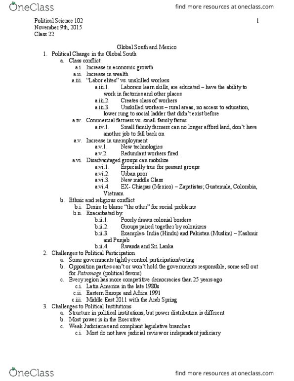 POLS 102 Lecture Notes - Lecture 22: Arab Spring, Class Conflict, Fokker E.Ii thumbnail