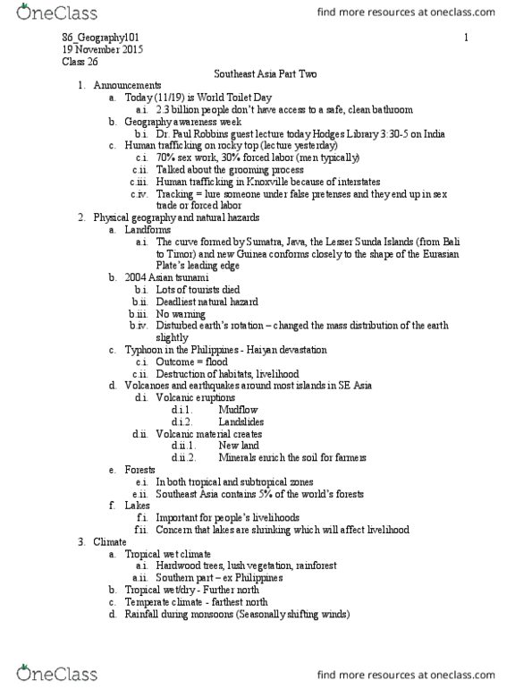 GEOG 101 Lecture Notes - Lecture 26: Lesser Sunda Islands, World Toilet Day, Tropical And Subtropical Moist Broadleaf Forests thumbnail