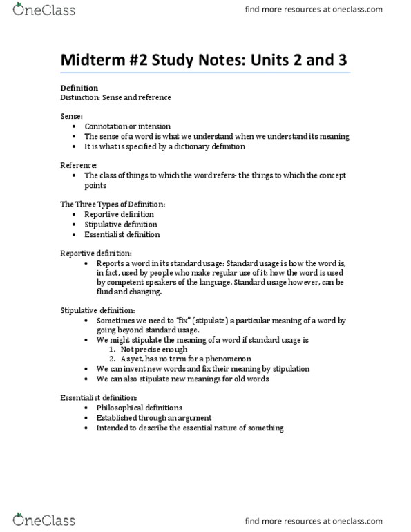 PHI 1101 Chapter Notes - Chapter units 2 and 3: Modus Ponens, Stipulative Definition, Vagueness thumbnail