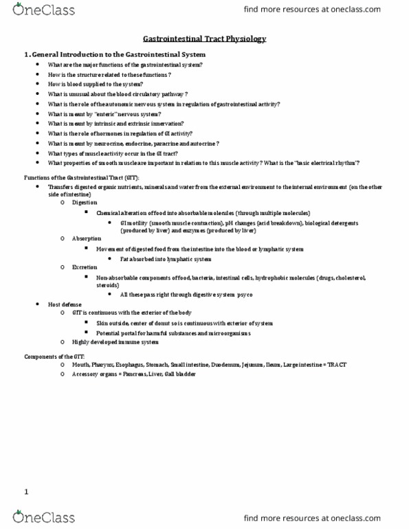 PHYSL210A Lecture Notes - Lecture 7: Esophagus, Stomach, Intestinal Epithelium thumbnail