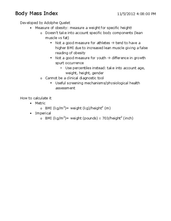 EDKP 330 Lecture Notes - Body Mass Index, Underweight thumbnail