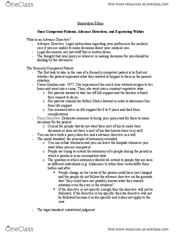 PHI-2635 Lecture Notes - Lecture 11: Advance Healthcare Directive thumbnail