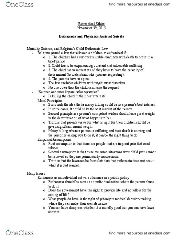 PHI-2635 Lecture Notes - Lecture 2: Advance Healthcare Directive, Euthanasia thumbnail