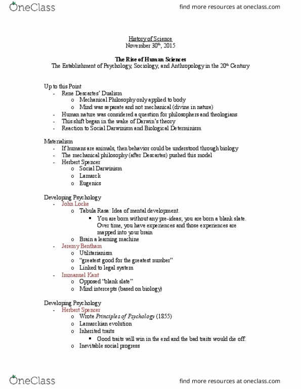 HIS-3464 Lecture Notes - Lecture 1: Jeremy Bentham, Immanuel Kant, Tabula Rasa thumbnail