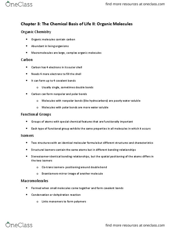 BIO-1801 Lecture Notes - Lecture 5: Dehydration Reaction, Chemical Formula, Hexose thumbnail