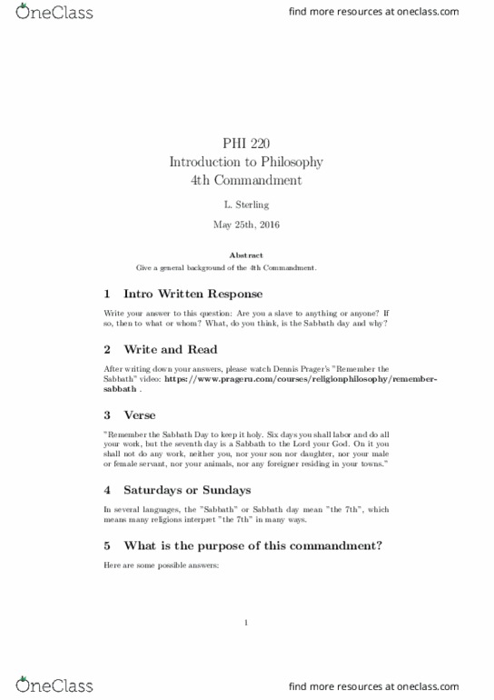 PHI 220 Lecture Notes - Lecture 4: Dennis Prager, Slideshare, Revelation 1 thumbnail