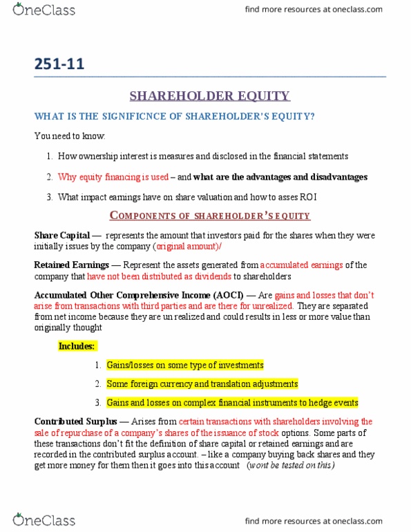 BUS 251 Chapter Notes - Chapter 11: Initial Public Offering, Treasury Stock, Share Capital thumbnail