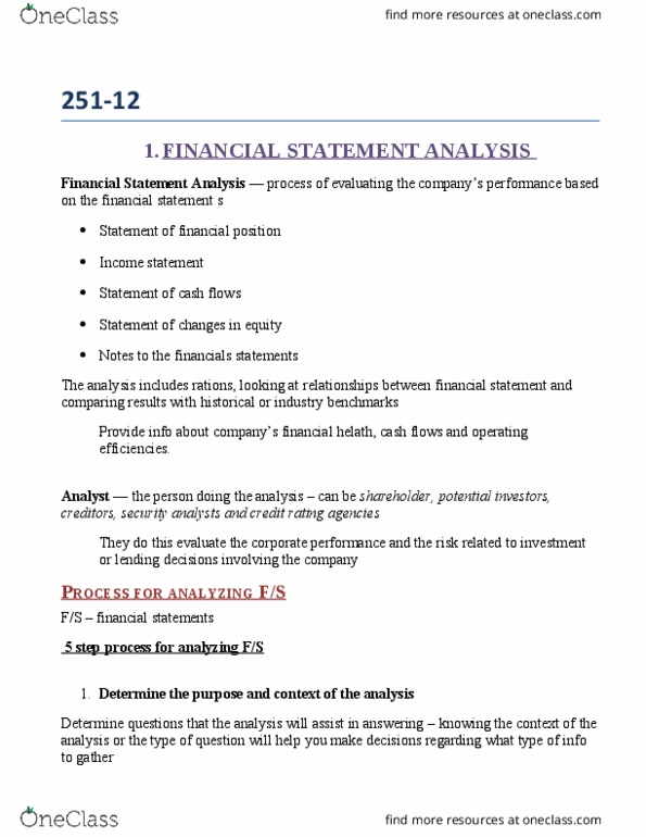 BUS 251 Chapter Notes - Chapter 12: Financial Statement, Trend Analysis, Credit Risk thumbnail