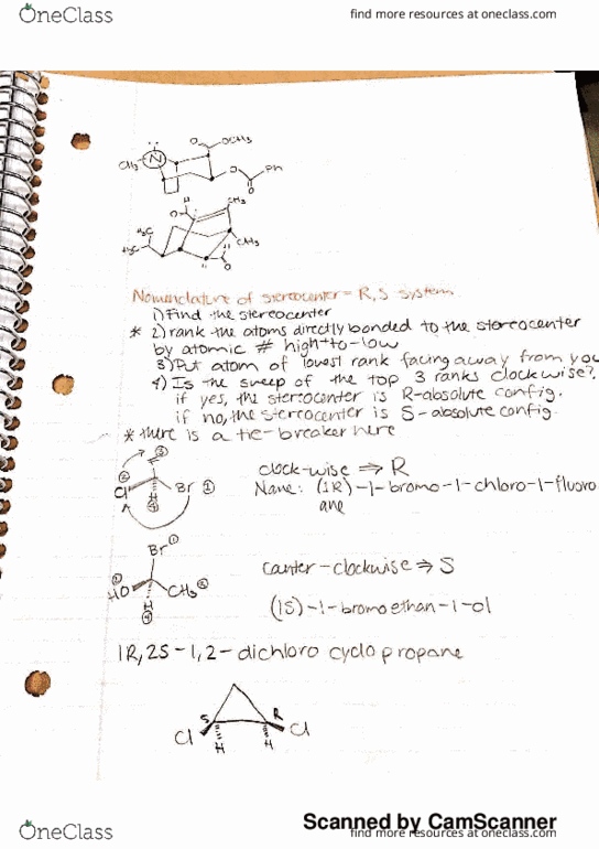 CAS CH 174 Lecture 3: Nomenclature of R-S system Class Notes thumbnail