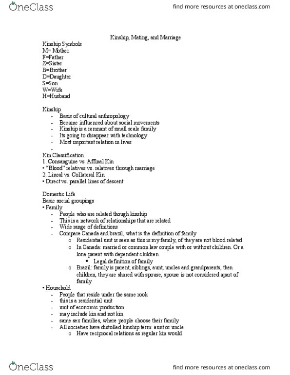 ANT102H5 Lecture Notes - Lecture 9: Human Relations Area Files, Incest Taboo, Cousin Marriage thumbnail