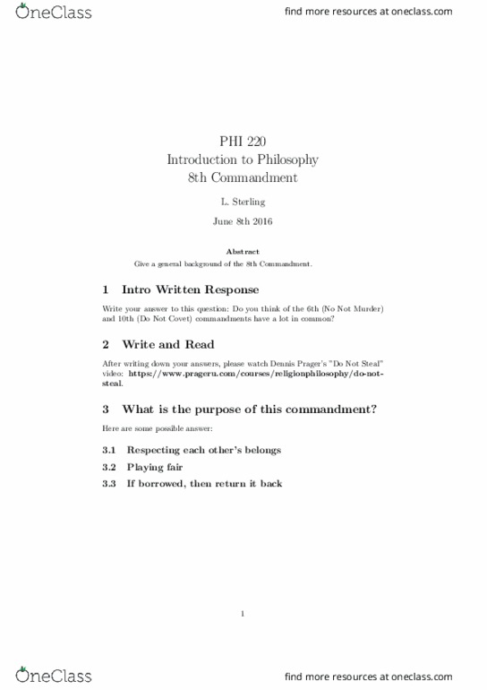 PHI 220 Lecture Notes - Lecture 8: Sanctification thumbnail