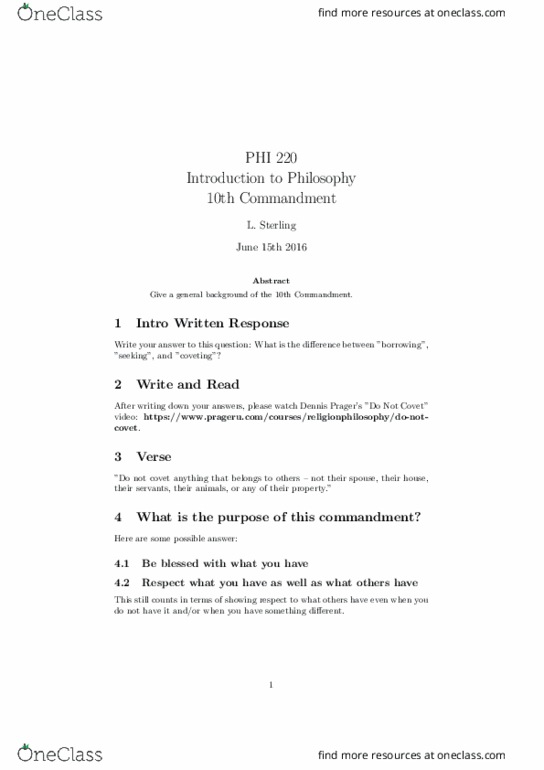 PHI 220 Lecture 10: 10th Commandment Notes thumbnail