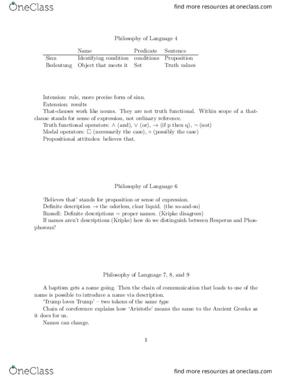 PHILOS 133 Lecture Notes - Lecture 4: Intension, Coreference thumbnail