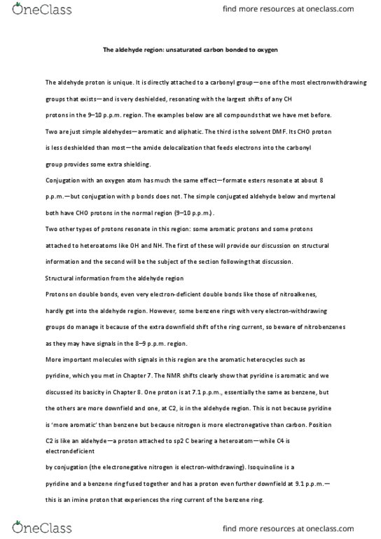 CHEM 130 Lecture Notes - Lecture 6: Aldehyde, Aliphatic Compound, Ring Current thumbnail